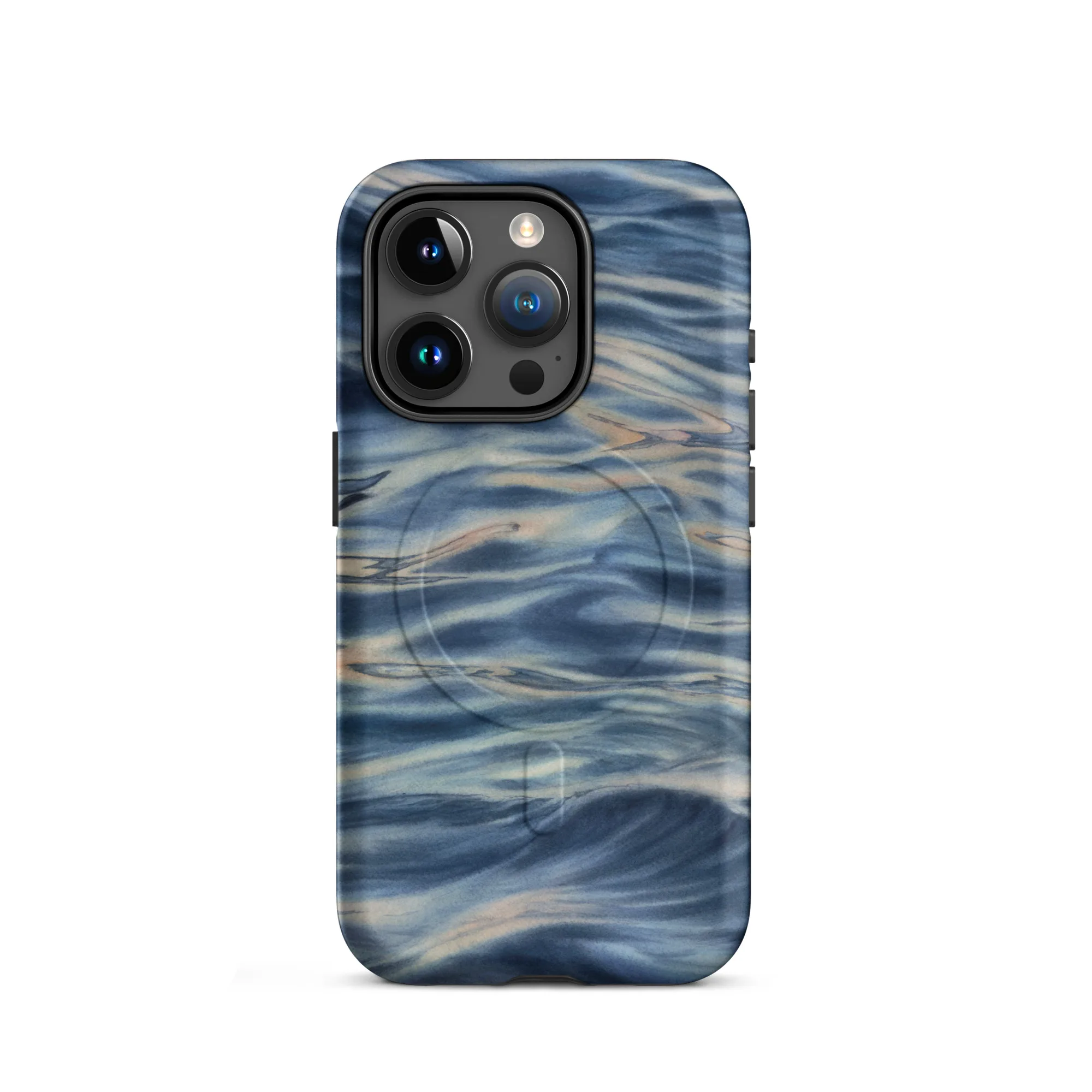 Blue grey ocean watercolor iPhone 15 Pro case with MagSafe, matte finish