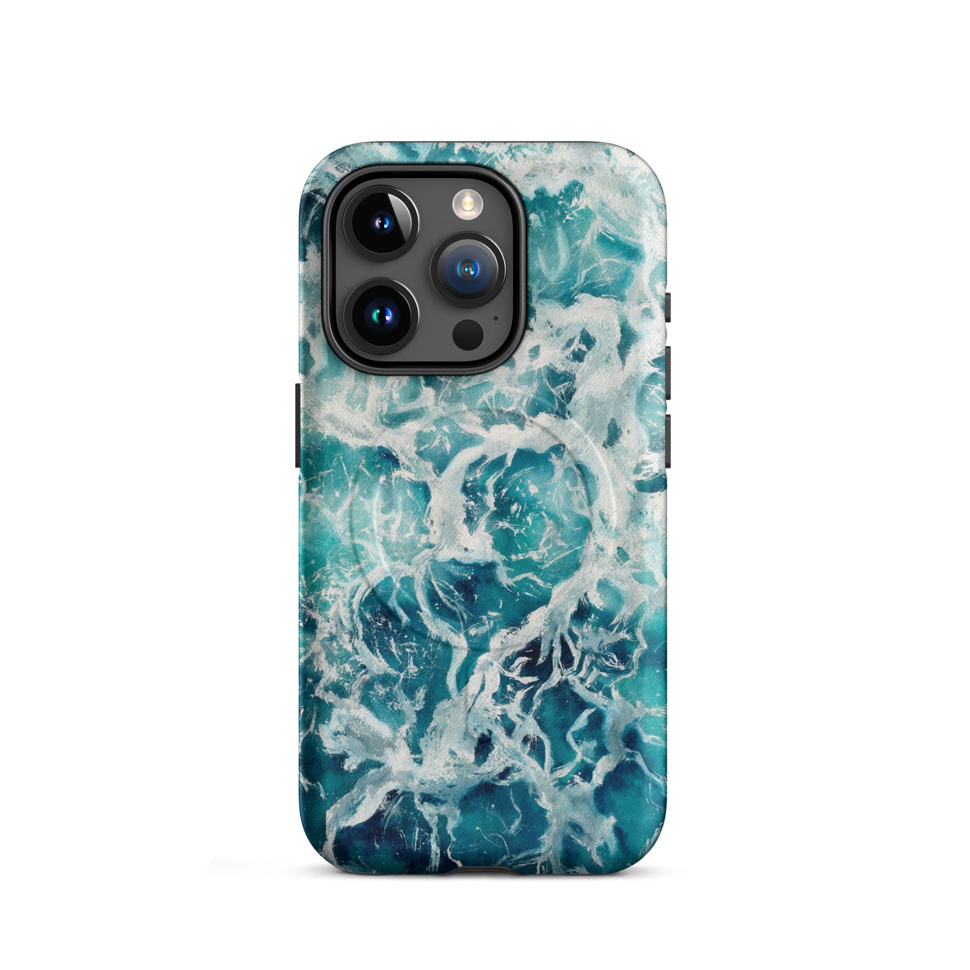 Blue green ocean watercolor iPhone 15 Pro case with MagSafe, matte finish