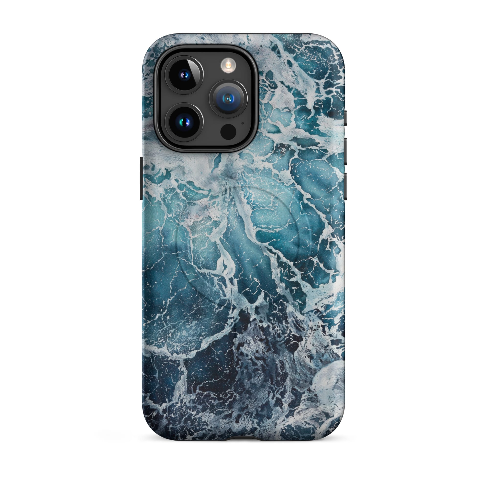 Blue ocean wave watercolor iPhone 15 Pro Max case with MagSafe, matte finish