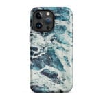 Deep blue turquoise ocean watercolor iPhone 15 Pro Max case with MagSafe, matte finish