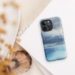 Dramatic blue grey stormy sea watercolor artwork printed on a MagSafe iPhone case