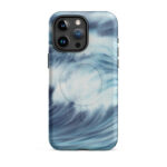 Blue ocean wave watercolor iPhone 15 Pro Max case with MagSafe, matte finish