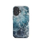 Blue ocean wave watercolor iPhone 16 case with MagSafe, matte finish