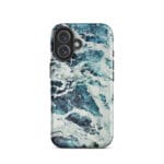 Deep blue turquoise ocean watercolor iPhone 16 case with MagSafe, matte finish