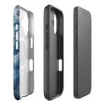 Dual-layer deep blue ocean watercolor MagSafe iPhone case with polycarbonate shell and TPU inner liner