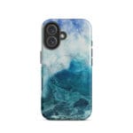 Blue ocean wave watercolor iPhone 16 case with MagSafe, matte finish