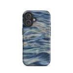 Blue grey ocean watercolor iPhone 16 case with MagSafe, matte finish