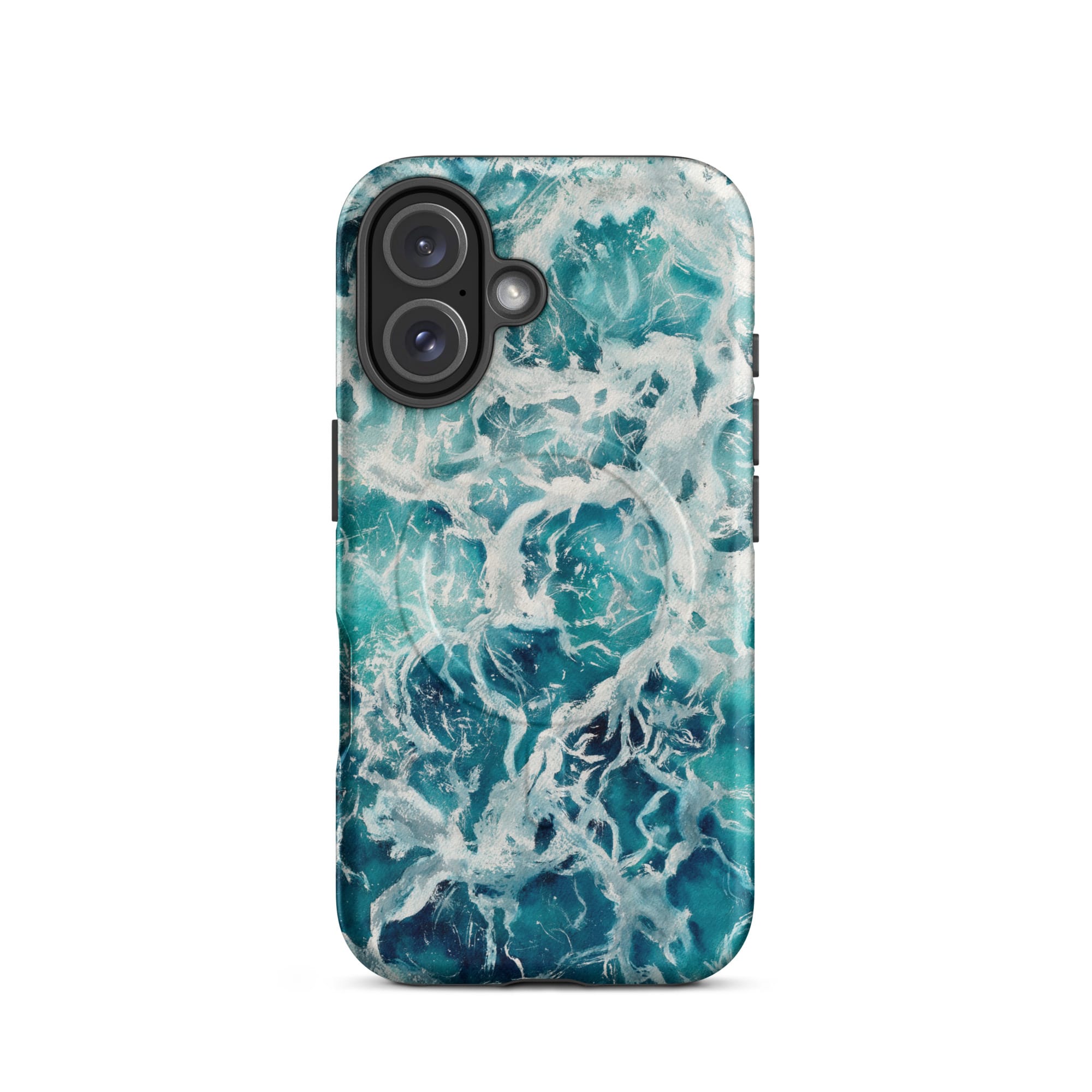 Blue green ocean watercolor iPhone 16 case with MagSafe, matte finish