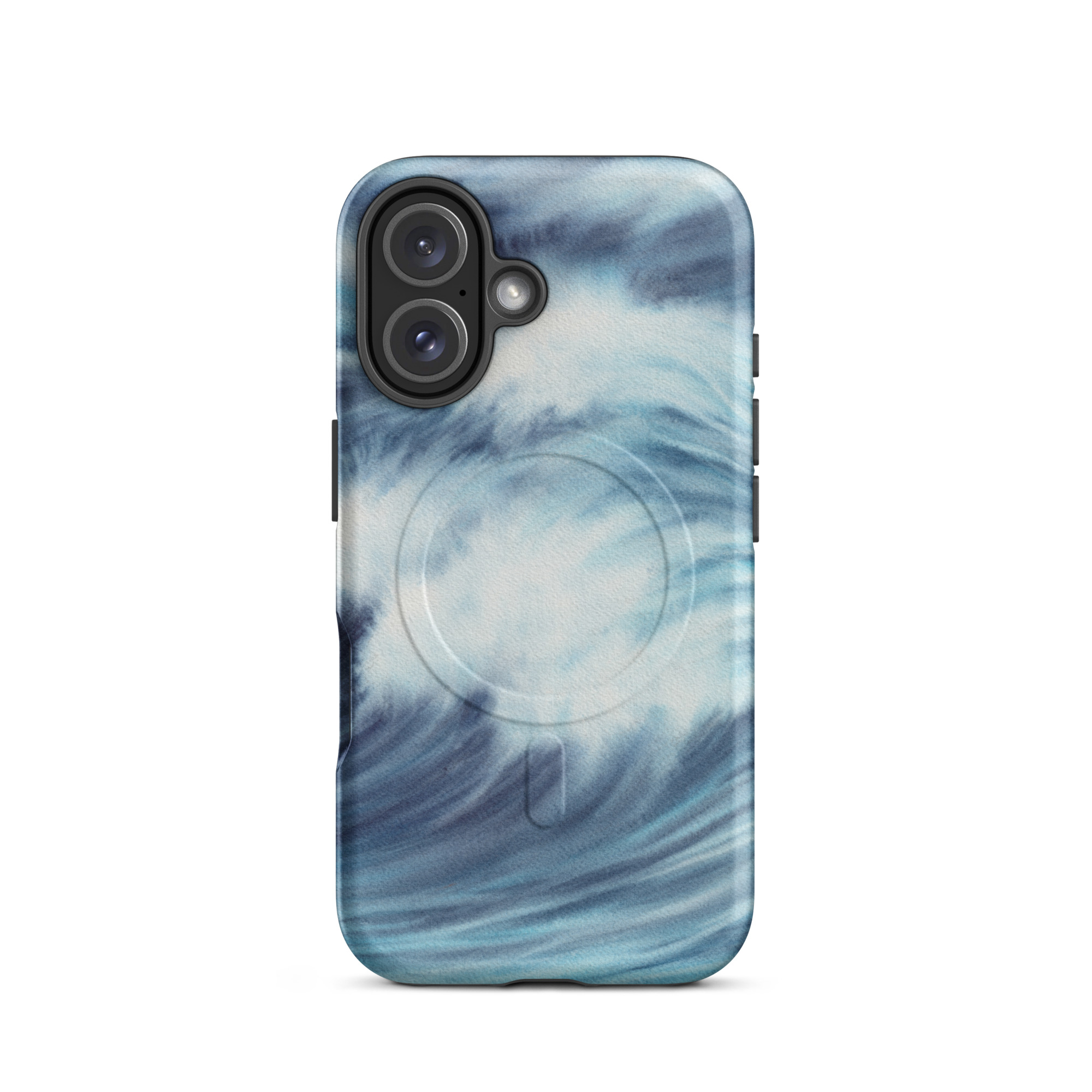 Blue ocean wave watercolor iPhone 16 case with MagSafe, matte finish