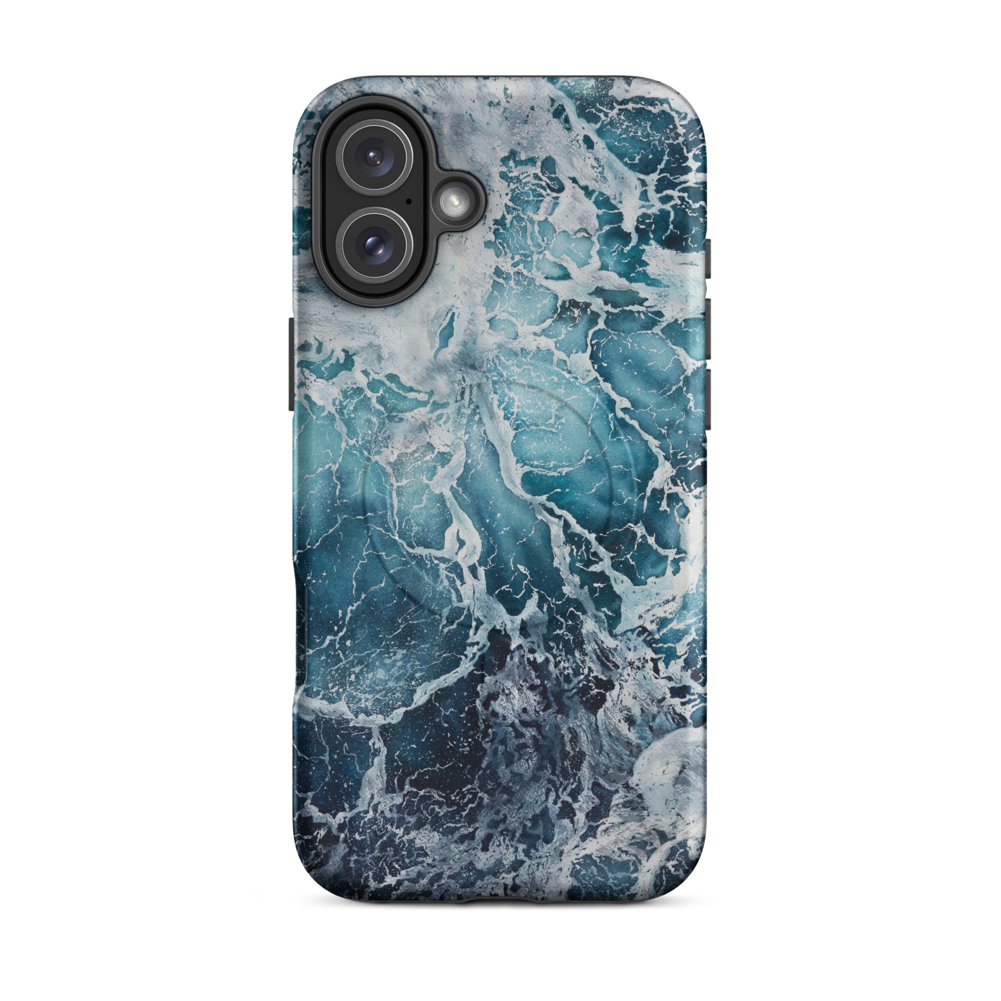 Blue ocean wave watercolor iPhone 16 Plus case with MagSafe, matte finish