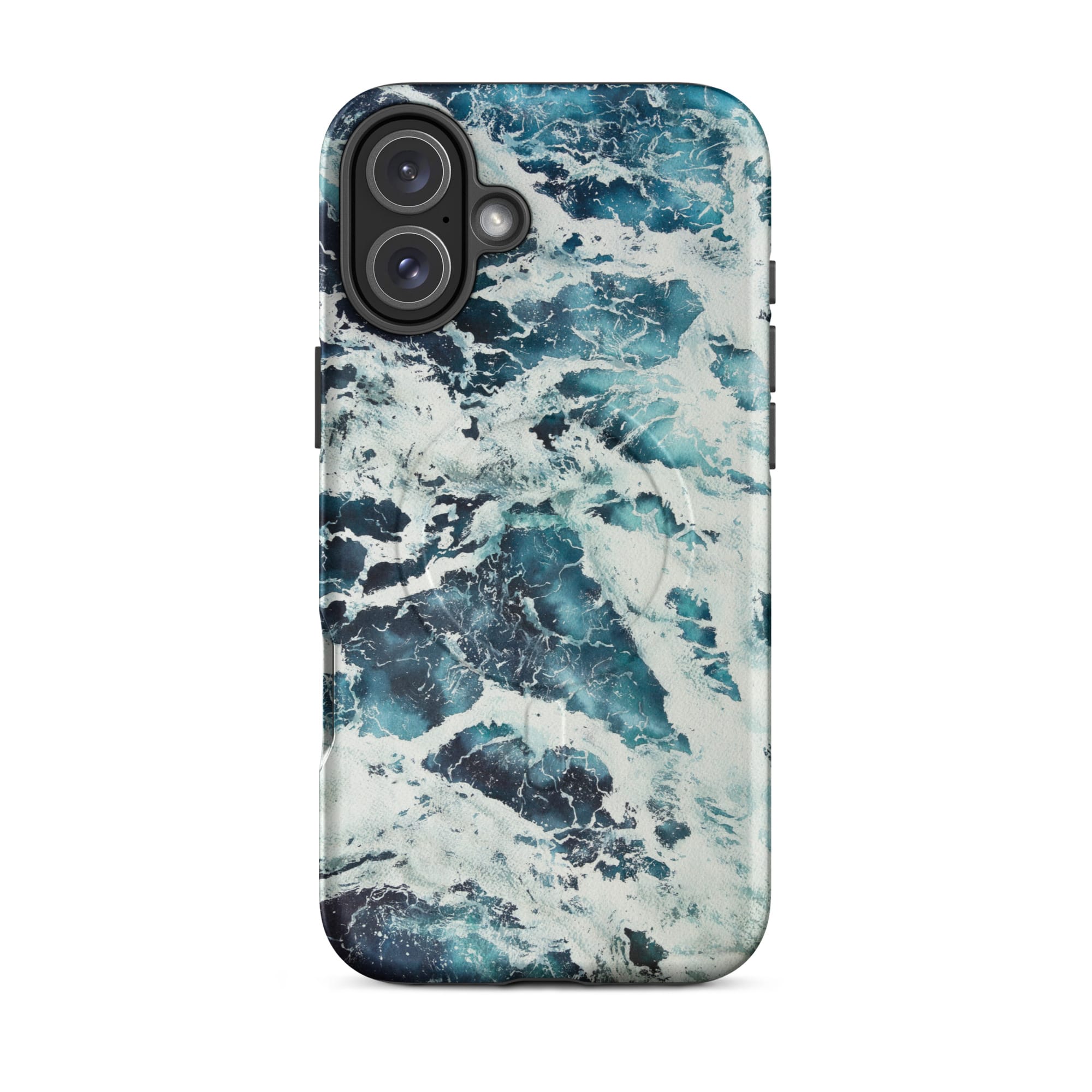 Deep blue turquoise ocean watercolor iPhone 16 Plus case with MagSafe, matte finish