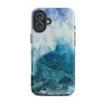 Blue ocean wave watercolor iPhone 16 Plus case with MagSafe, matte finish