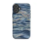 Blue grey ocean watercolor iPhone 16 Plus case with MagSafe, matte finish