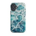 Blue green ocean watercolor iPhone 16 Plus case with MagSafe, matte finish