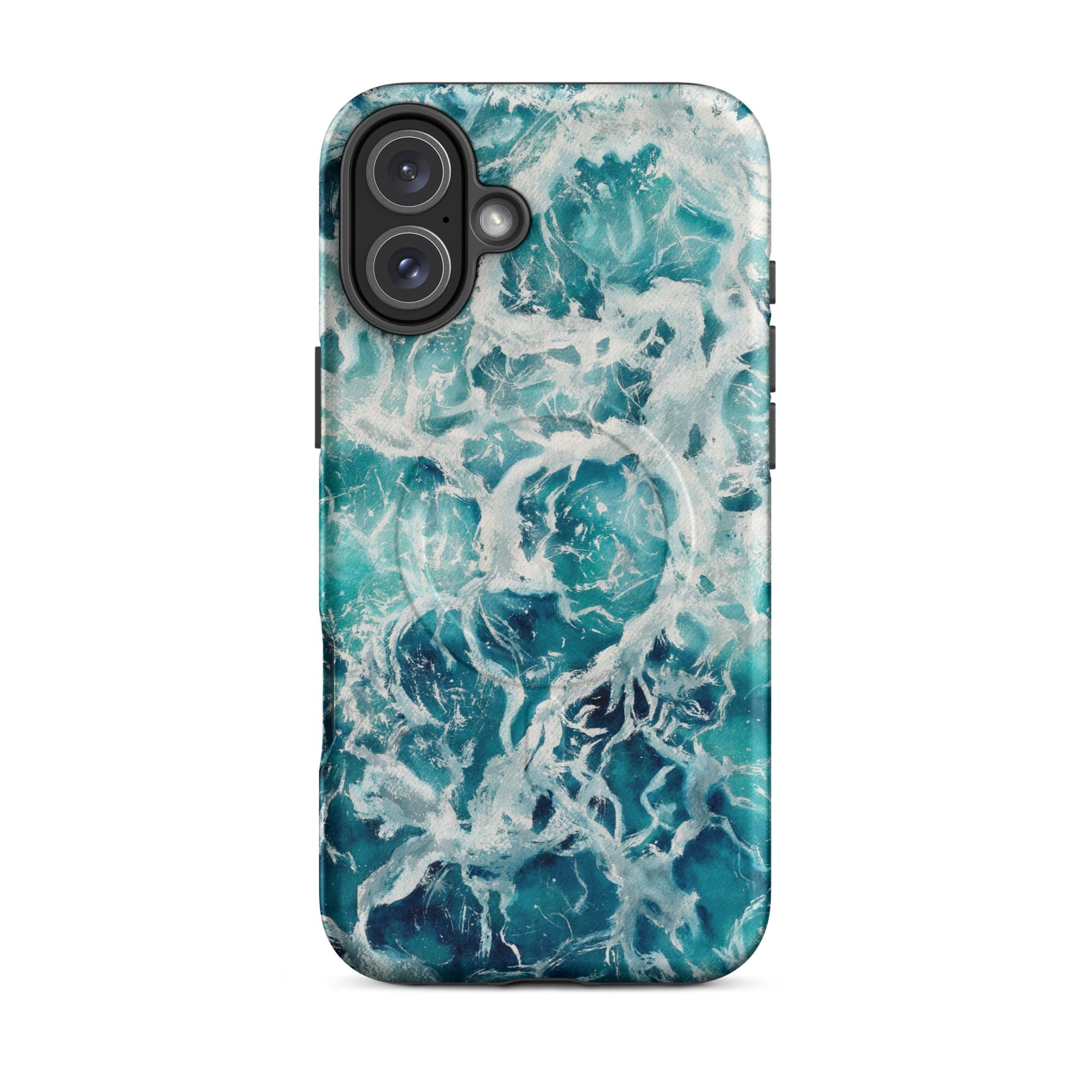 Blue green ocean watercolor iPhone 16 Plus case with MagSafe, matte finish