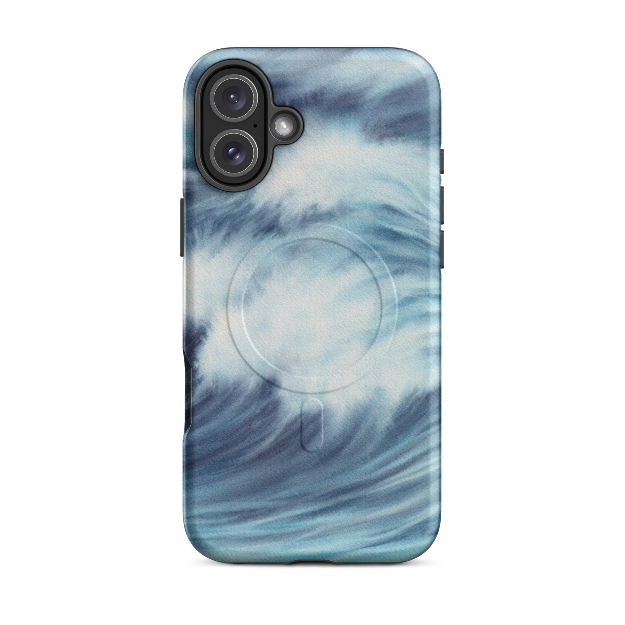 Blue ocean wave watercolor iPhone 16 Plus case with MagSafe, matte finish