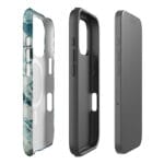 Dual-layer deep blue turquoise ocean watercolor MagSafe iPhone case with polycarbonate shell and TPU inner liner