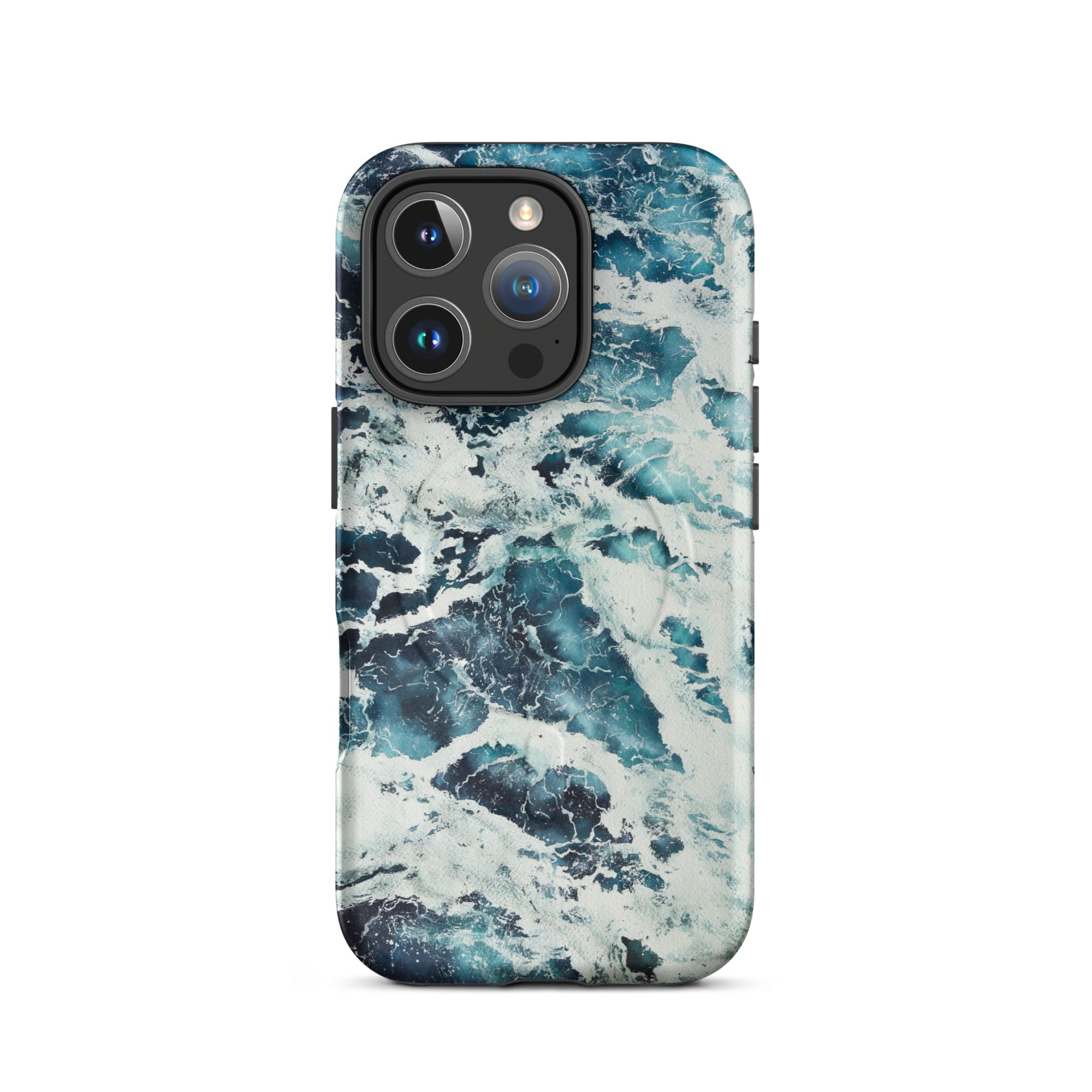 Deep blue turquoise ocean watercolor iPhone 16 Pro case with MagSafe, matte finish