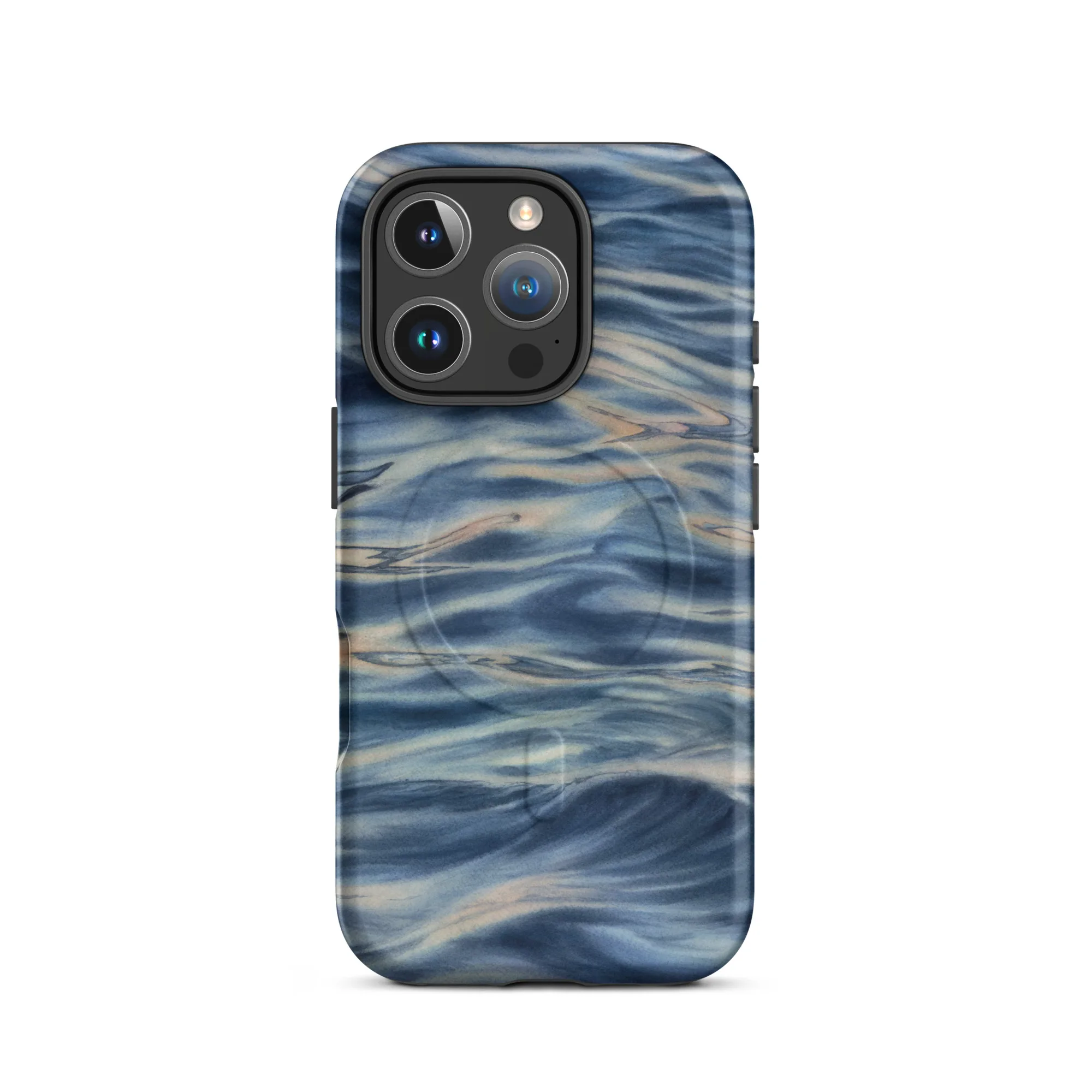 Blue grey ocean watercolor iPhone 16 Pro case with MagSafe, matte finish