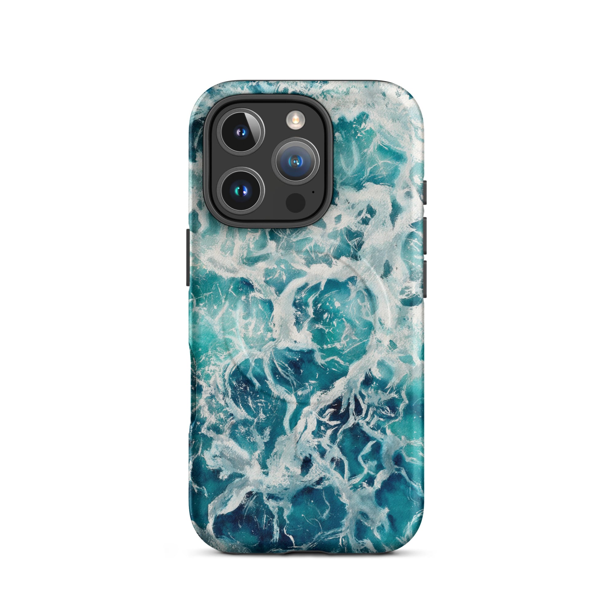 Blue green ocean watercolor iPhone 16 Pro case with MagSafe, matte finish