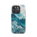 Turquoise blue ocean wave watercolor iPhone 16 Pro case with MagSafe, matte finish