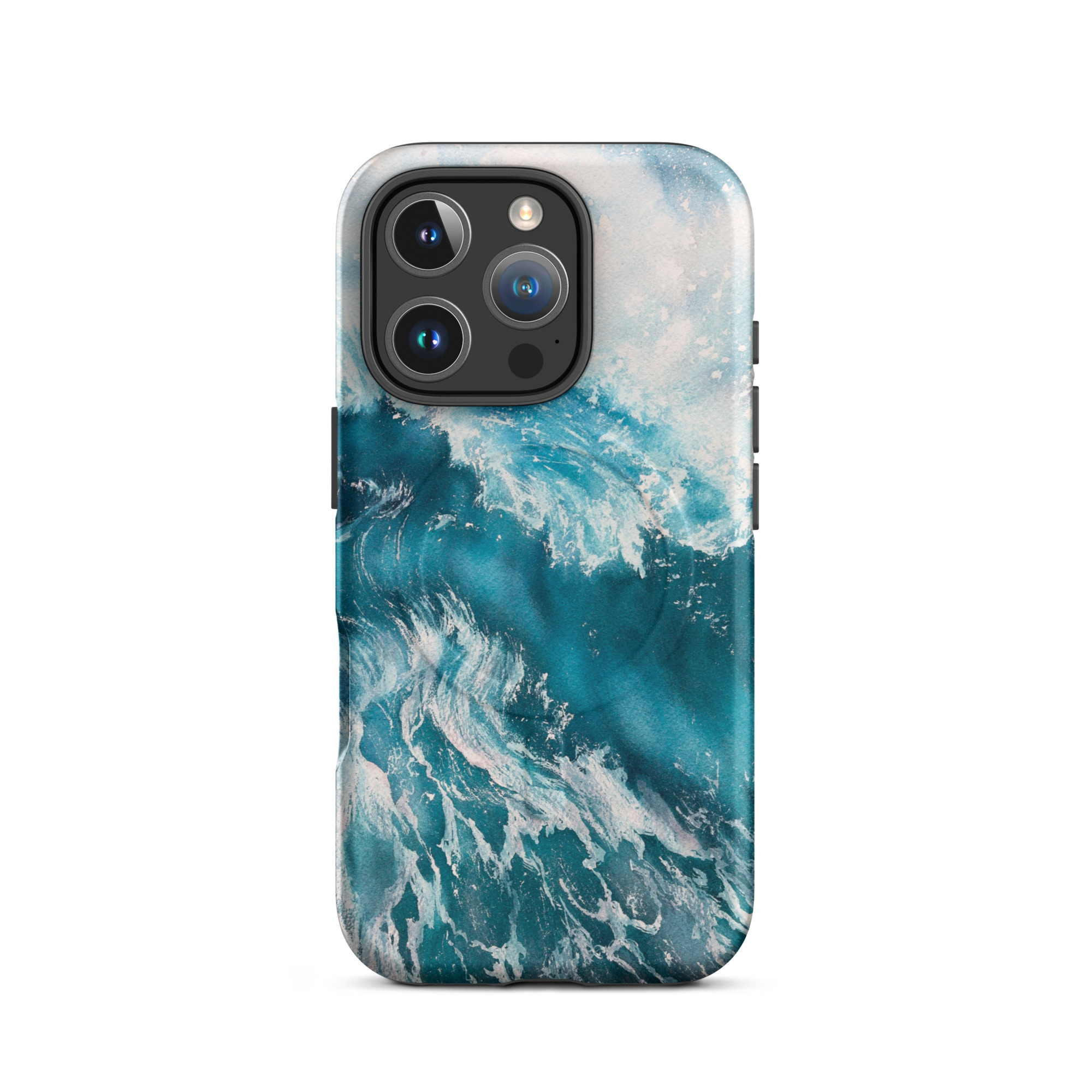 Turquoise blue ocean wave watercolor iPhone 16 Pro case with MagSafe, matte finish