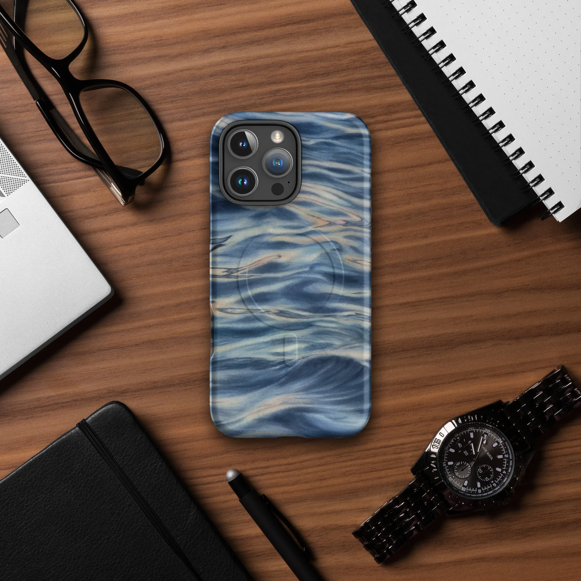 Evening ocean iPhone case with blue and grey sea tones