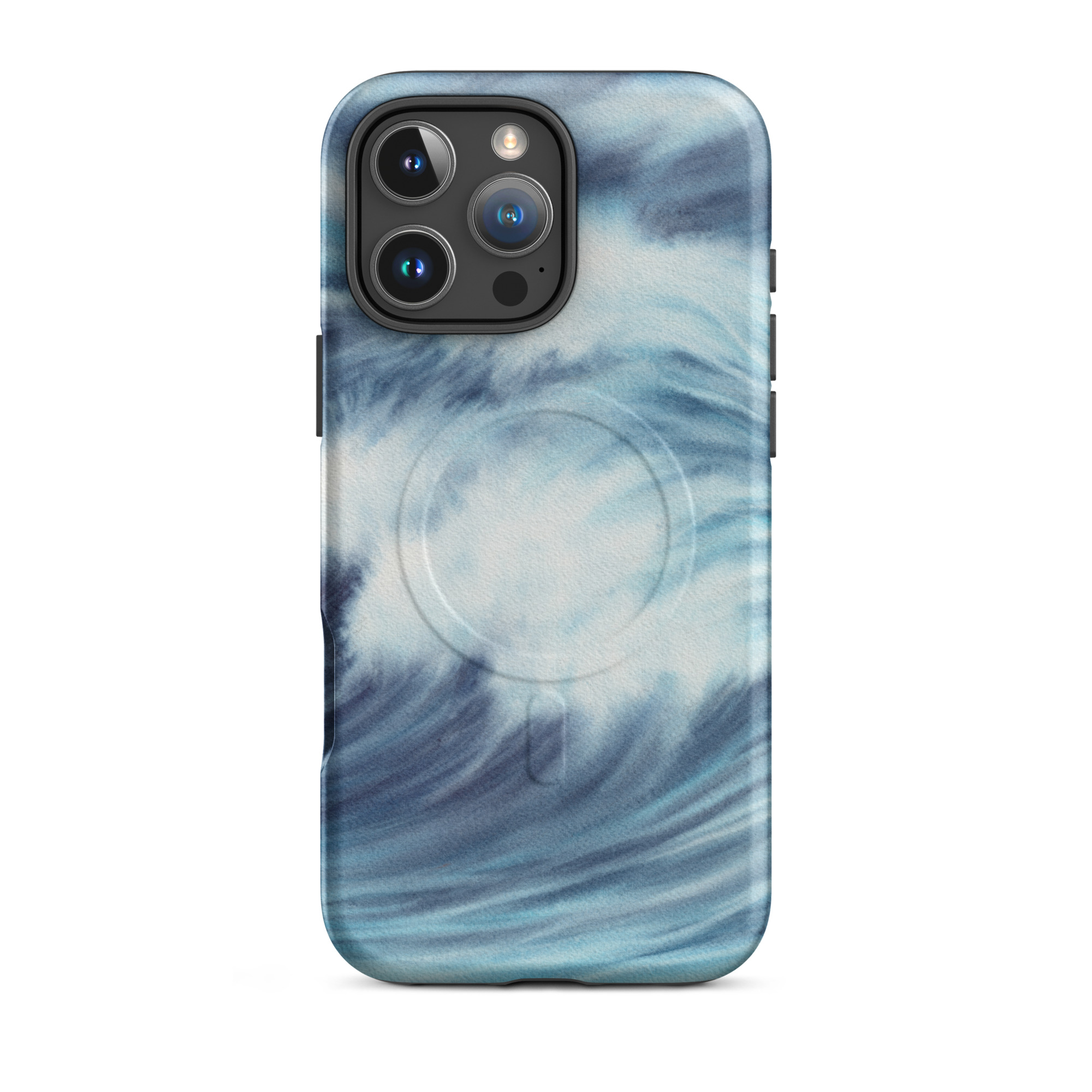 Blue ocean wave watercolor iPhone 16 Pro Max case with MagSafe, matte finish