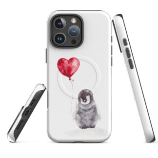 Cute Penguin with Red Heart iPhone Case with MagSafe – Winter, Christmas & Valentine's Day Gift for iPhone 18, 17, 16, 15, 14