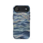 Blue grey ocean watercolor iPhone 17 case with MagSafe, matte finish