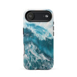 Turquoise blue ocean wave watercolor iPhone 17 Air case with MagSafe, matte finish