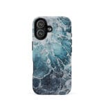Blue ocean wave watercolor iPhone 17 case with MagSafe, matte finish