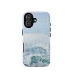 Turquoise blue wave ocean watercolor iPhone 17 case with MagSafe, matte finish