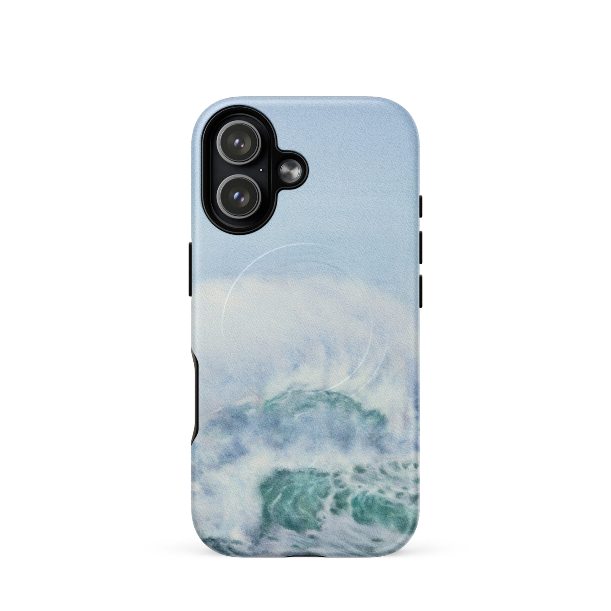 Turquoise blue wave ocean watercolor iPhone 17 case with MagSafe, matte finish