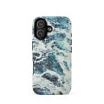Deep blue turquoise ocean watercolor iPhone 17 case with MagSafe, matte finish