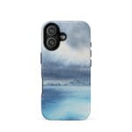 Stormy blue grey ocean watercolor iPhone 17 case with MagSafe, matte finish