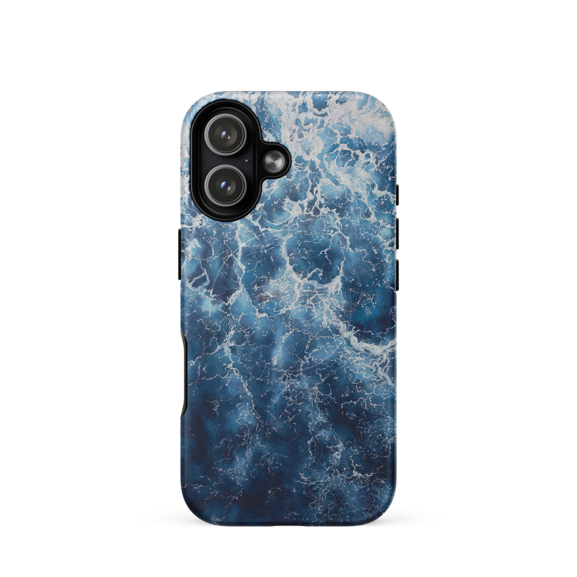 Deep blue ocean watercolor iPhone 17 case with MagSafe, matte finish