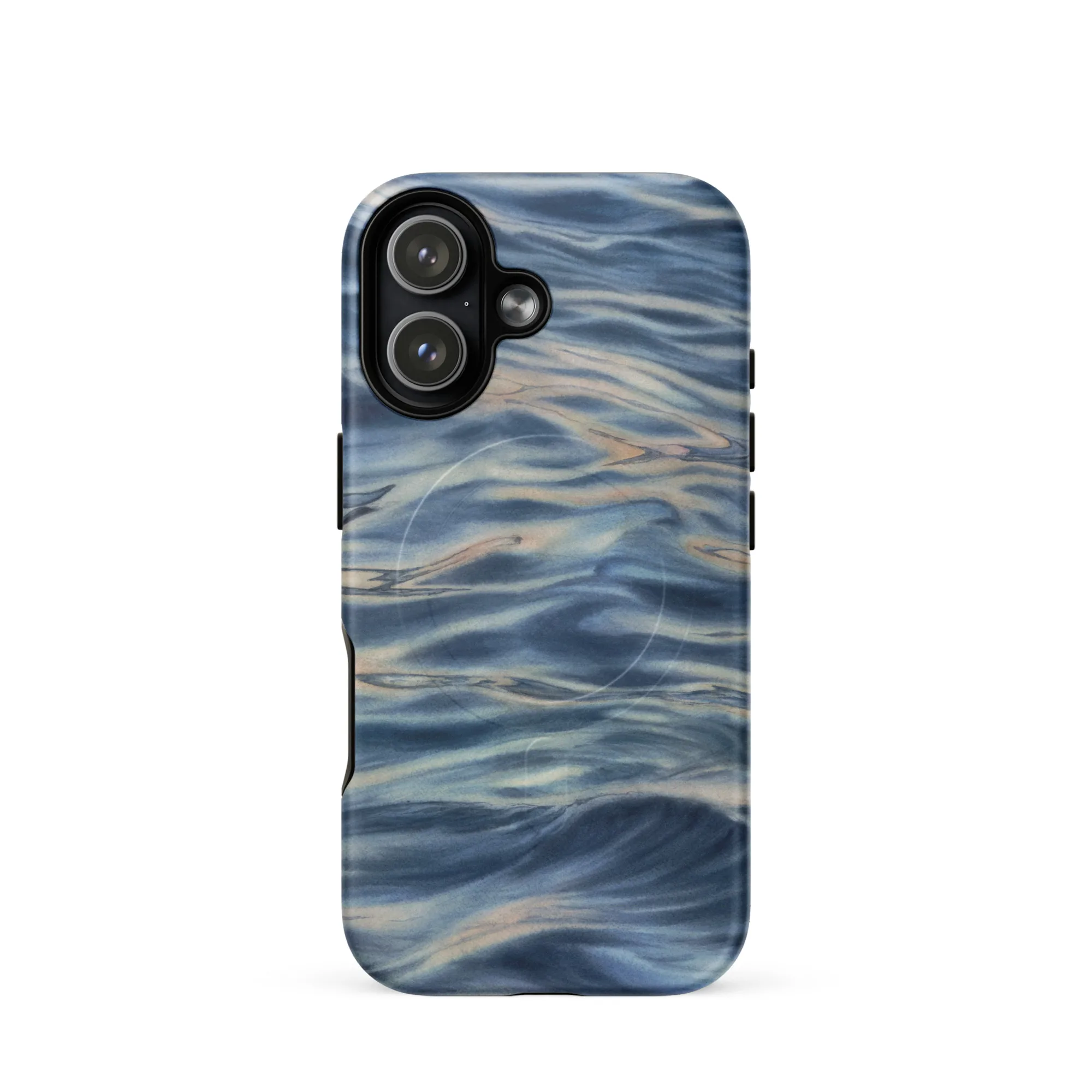 Blue grey ocean watercolor iPhone 17 case with MagSafe, matte finish