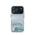 Turquoise blue wave ocean watercolor iPhone 17 Pro case with MagSafe, matte finish