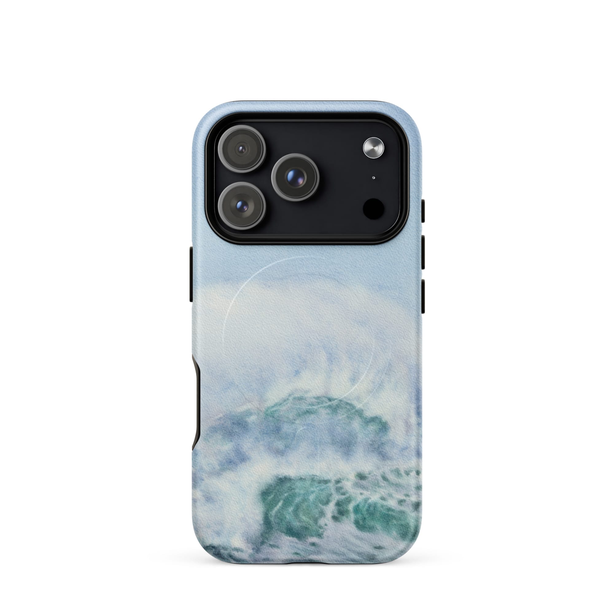 Turquoise blue wave ocean watercolor iPhone 17 Pro case with MagSafe, matte finish