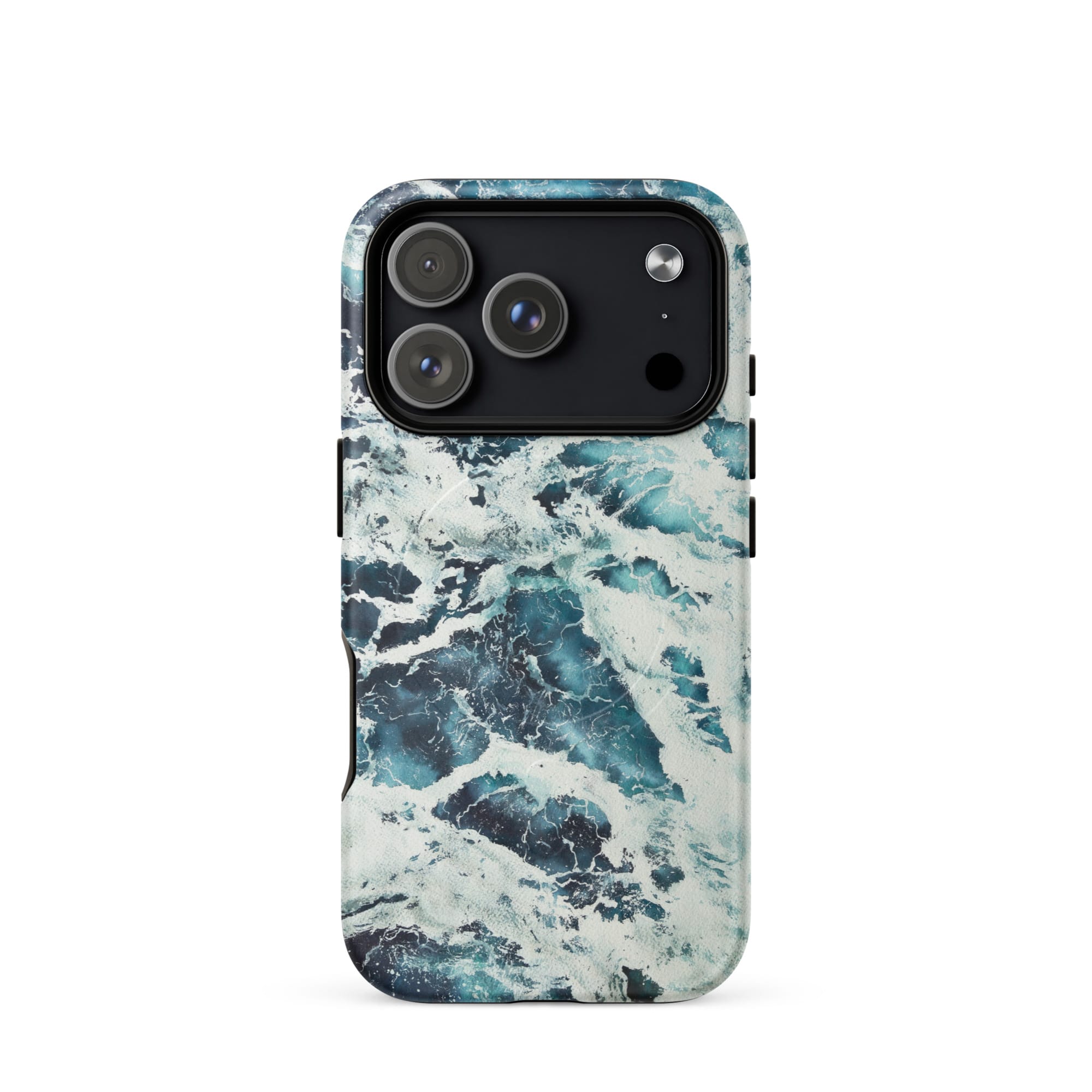 Deep blue turquoise ocean watercolor iPhone 17 Pro case with MagSafe, matte finish