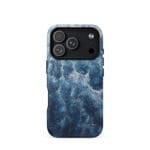 Deep blue ocean watercolor iPhone 17 Pro case with MagSafe, matte finish