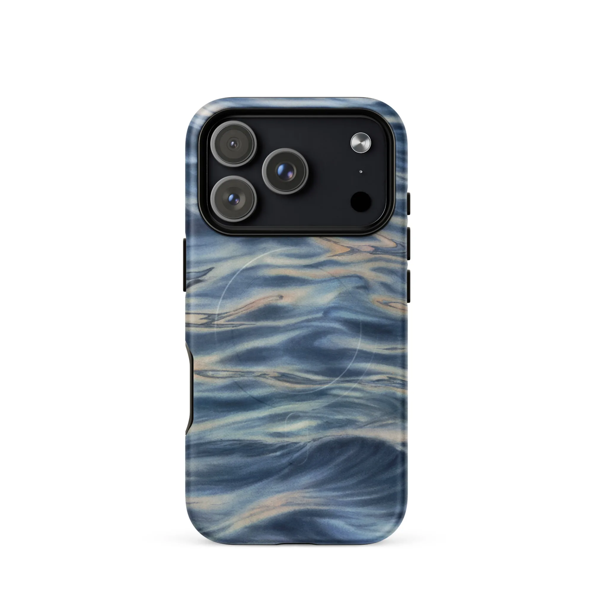 Blue grey ocean watercolor iPhone 17 Pro case with MagSafe, matte finish