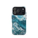 Turquoise blue ocean wave watercolor iPhone 17 Pro case with MagSafe, matte finish