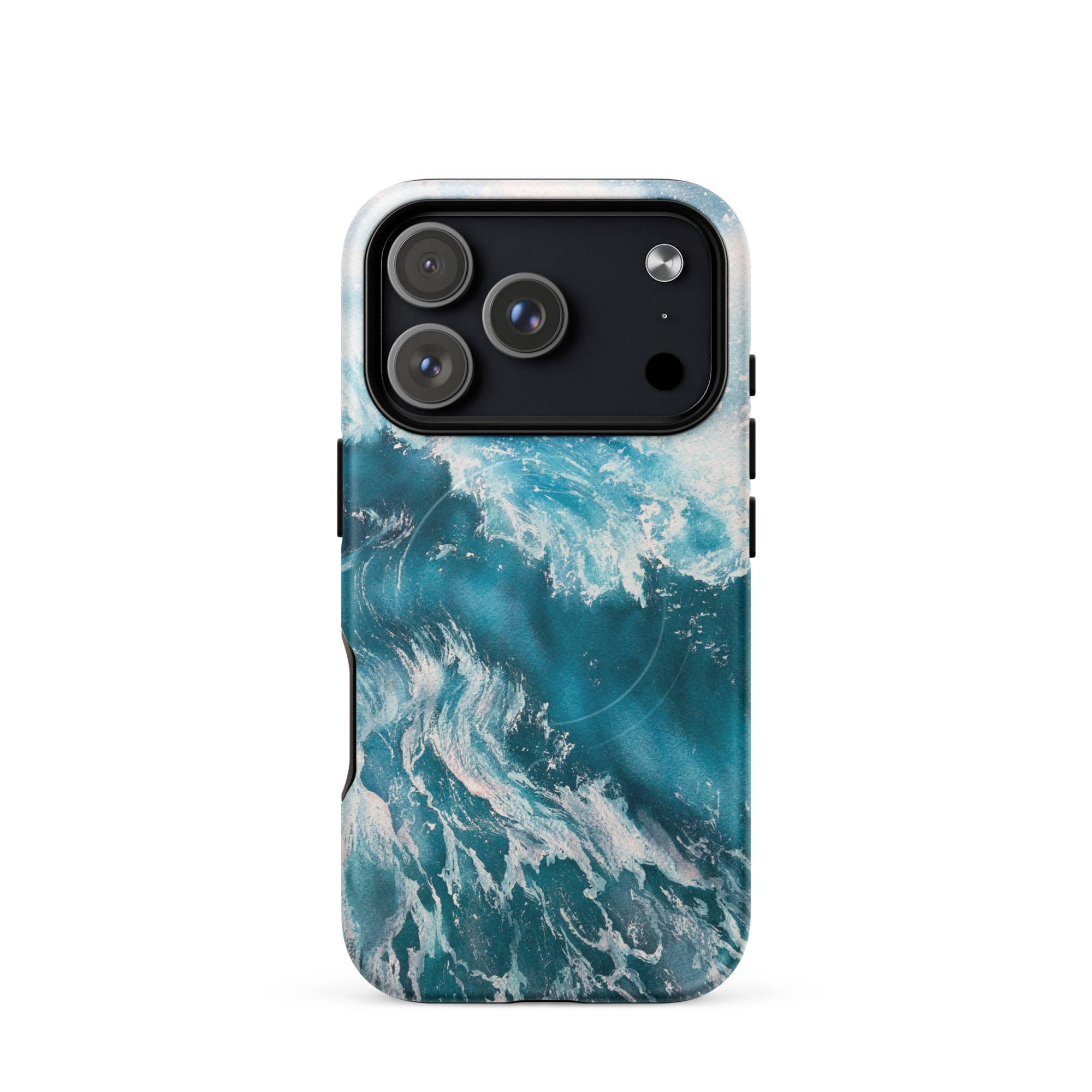 Turquoise blue ocean wave watercolor iPhone 17 Pro case with MagSafe, matte finish