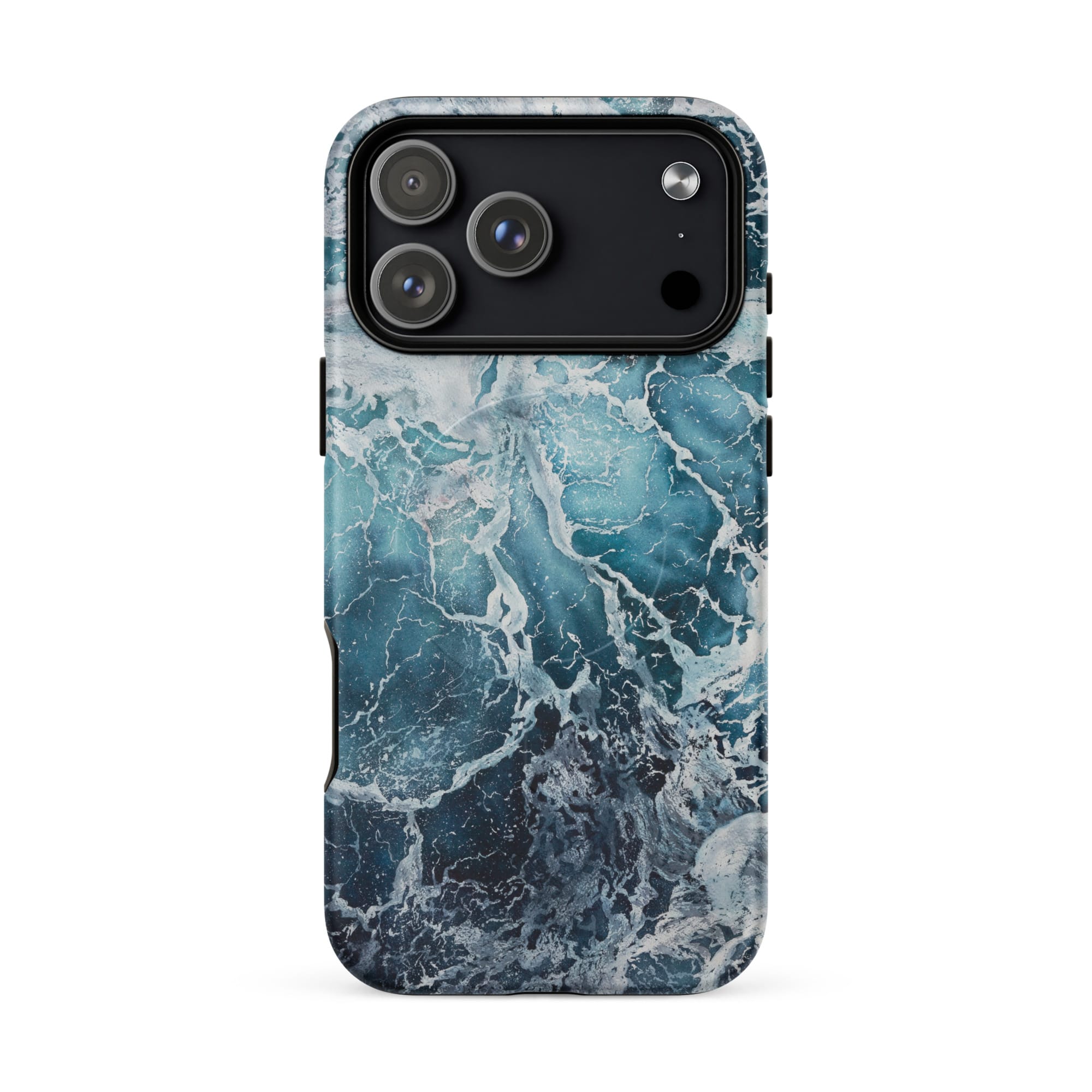 Blue ocean wave watercolor iPhone 17 Pro Max case with MagSafe, matte finish