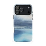 Stormy blue grey ocean watercolor iPhone 17 Pro Max case with MagSafe, matte finish