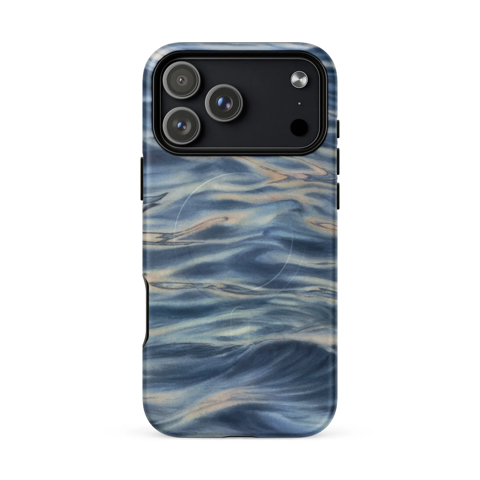 Blue grey ocean watercolor iPhone 17 Pro Max case with MagSafe, matte finish