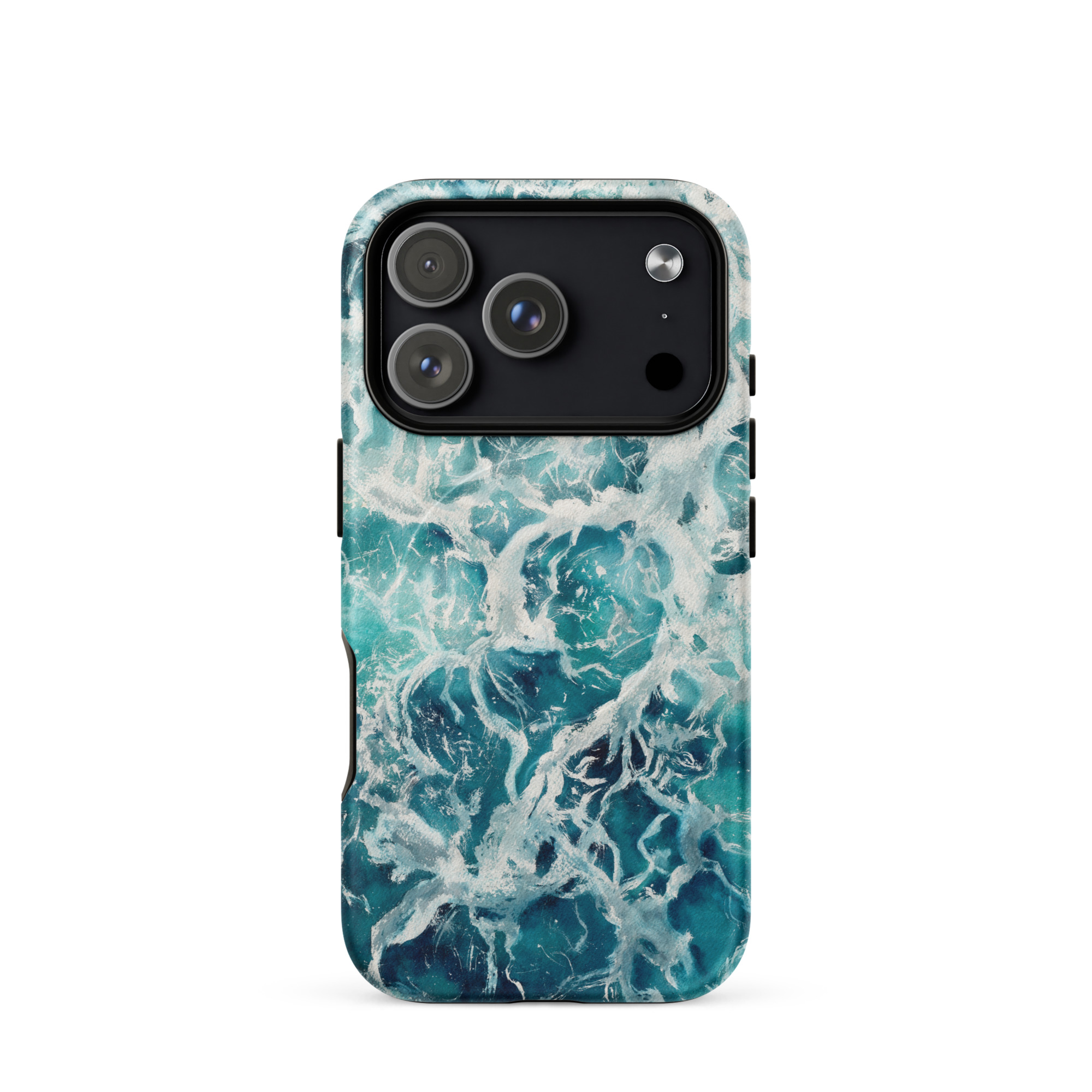 Blue green ocean watercolor iPhone 18 Pro case with MagSafe, matte finish