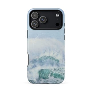 Turquoise blue wave ocean watercolor iPhone 18 Pro Max case with MagSafe, matte finish
